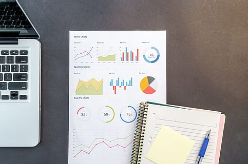 notebook and charts, charts, computer, data, document, facts, graph, keyboard, laptop, monitor, notebook, page, paper, paperwork, pen, results, survey, table, work, diagram, technology, chart, communication, business, finance, wireless technology, planning, no people, indoors, education, number, note pad, 4K, CC0, public domain, royalty free