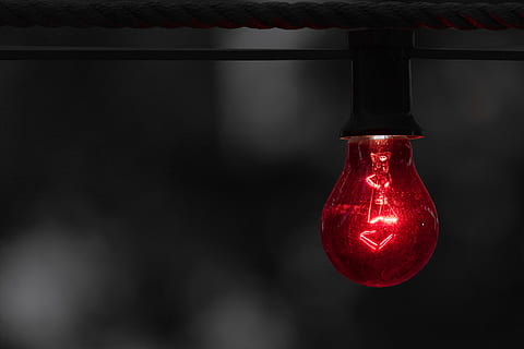red, light bulb photography, warning, alert, bulb, light, light bulbs, invention, innovation, symbol, glow, light bulb idea, presentation, background, close-up, indoors, copy space, no people, single object, lighting equipment, black background, illuminated, electricity, black color, studio shot, dark, shiny, hanging, light - natural phenomenon, light bulb, glass - material, technology, food and drink, 4K, CC0, public domain, royalty free