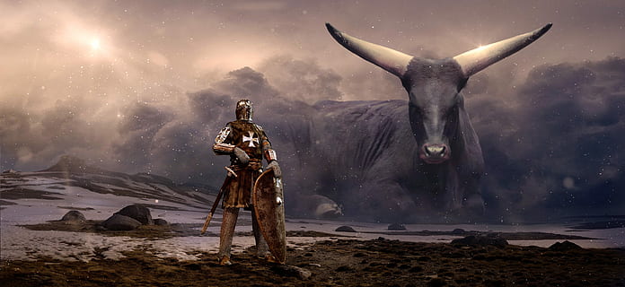 gladiator, holding, shield wallpaper, fantasy, knight, beef, clouds, mystical, shield, armor, helm, harnisch, ritterruestung, sword, monster, cow, horns, minotaur, landscape, sun, mythical creatures, figure, fairy tales, warrior, evil, creature, weird, fairy tale world, gloomy, mysticism, frightening, fairytale, composing, photo montage, mood, atmosphere, atmospheric, lighting, sunbeam, light, sky, dangerous, courageous, risk, digital art, nature, one person, communication, standing, full length, night, digital composite, cloud - sky, land, environment, outdoors, mammal, smoke - physical structure, adult, front view, sign, aggression, 5K