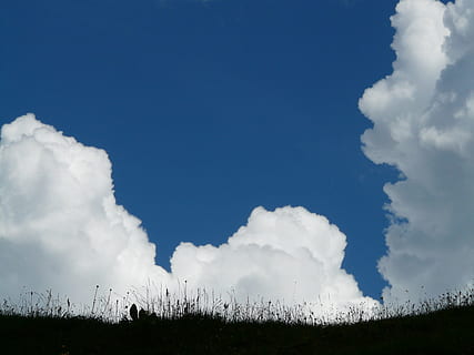 cloud, cumulus clouds, cumulus, thunderstorm, sky, blue, rain, weather, clouds form, steel blue, cloud - sky, environment, day, pollution, environmental issues, nature, no people, smoke - physical structure, air pollution, outdoors, industry, landscape, white color, copy space, land, beauty in nature, factory, 2K, CC0, public domain, royalty free
