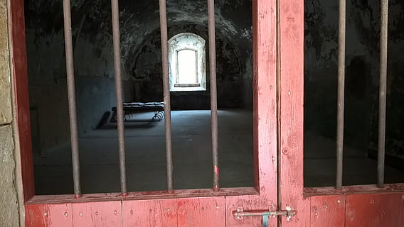 closed, pink, wooden, door, Cell, Balusters, Jail, Prison, window, day, no people, architecture, indoors, built structure, building, abandoned, old, arch, wood - material, entrance, history, damaged, the past, obsolete, weathered, water, canal, 2K, CC0, public domain, royalty free