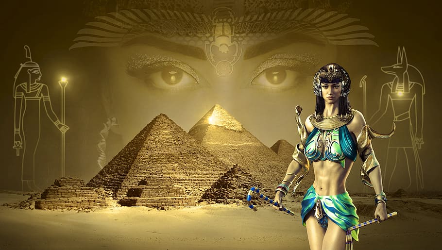 il·lustració femenina egípcia, fantasia, Egipte, piràmides, desert, sorra, Sahara, or, llum, pedra, faraònic, isis, anubis, escarabat, dona, emperadriu, guerrer, femella, sequera, cara, místic, groc, atmosfèric, bonic, humor, atmosfera, màgic, màgia, misteriós, composició, muntatge fotogràfic, figura, femení, paisatge, misticisme, art, persona, fosc, vell, misteri, arquitectura, art i artesania, nit, gent, el passat, història, il·luminat, roba, creativitat, adult, estàtua, representació humana, escultura, destinacions de viatge, viatjar, edifici, tres quarts de longitud, dona guapa, 4K
