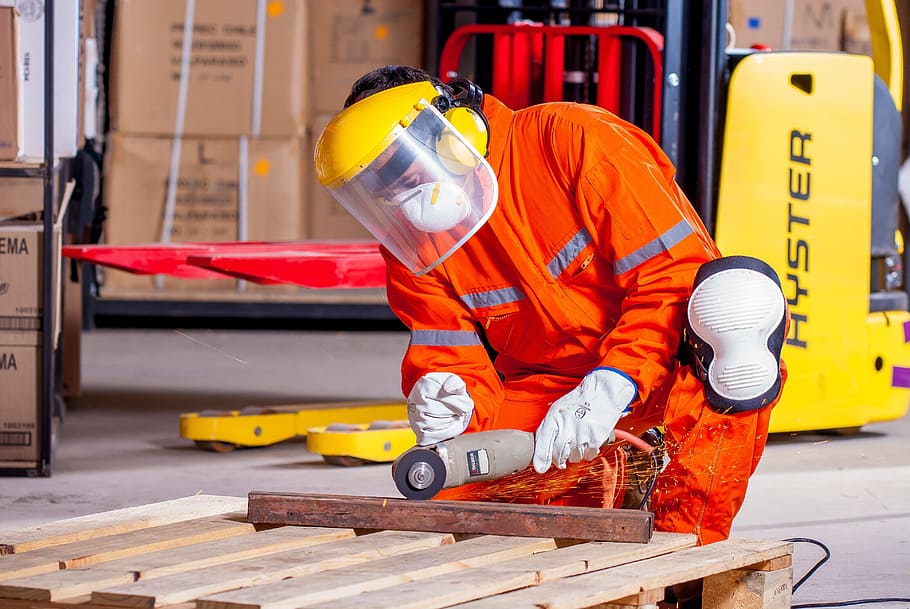 man, holding, brown, angle grinder, industrial, security, logistic, work clothes, industrial safety, protective goggles, vest, worker, mandatory, manufactures, personal protection, supervisor, tool, fierro, steel, knee pads, coverall, cut, shoes, shoes safety, occupation, protection, protective workwear, safety, helmet, headwear, working, industry, one person, hardhat, hat, reflective clothing, men, focus on foreground, day, adult, equipment, 4K