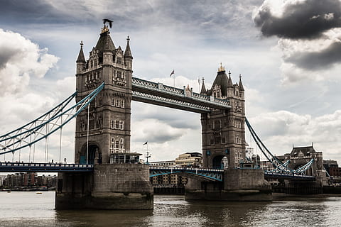 cloudy, sky, bridge, building, structure, water, river, sea, wharf, flag, people, men, women, family, architecture, bridge - man made structure, cloud - sky, connection, built structure, travel destinations, transportation, city, building exterior, travel, tourism, nature, tower, no people, outdoors, 5K, CC0, public domain, royalty free