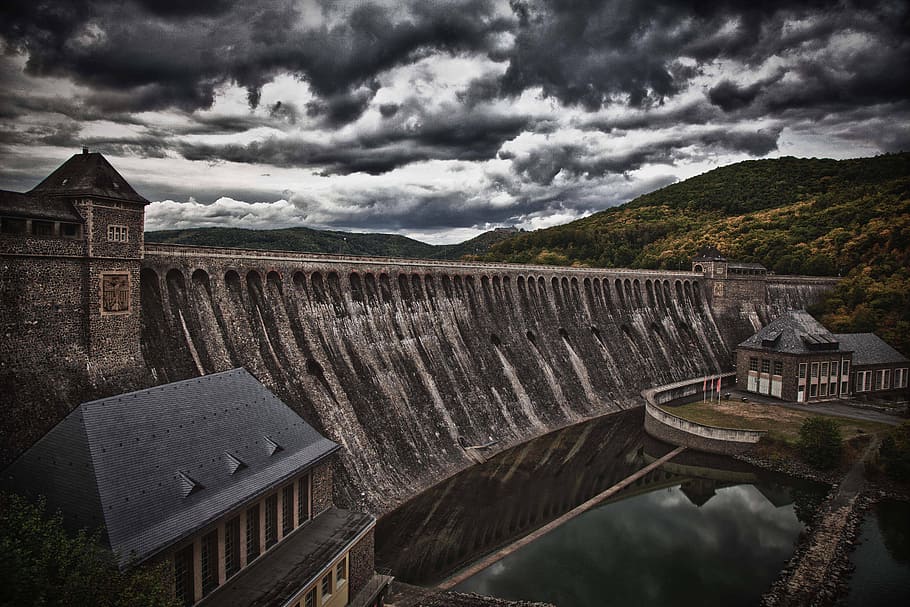 dæmning, Stenmur, tung, skyer, hdr, himmel, tunge skyer, flod, natur, vandkraftværk, arkitektur, landskab, vand, brændstof og elproduktion, bygget struktur, berømte sted, udendørs, sky - himmel, vejr, ingen mennesker, dag, bygning udvendig, bjerg, bygning, overskyet, vandkraft, historie, fortiden, scenics - natur, storm, 5K