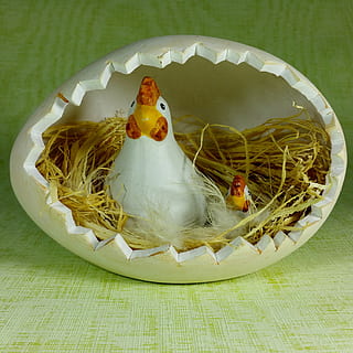 Pasqua, gallina, pollastre, pollets, ou, representació, art i artesania, natura morta, creativitat, cap gent, menjar, menjar i beguda, representació humana, a l'interior, cistella, taula, primer pla, artesania, frescor, alimentació saludable, vista d’angle alt, contenidor, celebració, benestar, 2K, CC0, domini públic, lliure de regalies