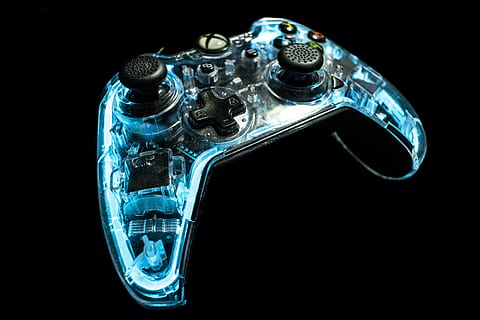 teal, black, xbox 360, wireless, controller, xbox, game, remote control, console, videogame, entertainment, technology, microsoft, fun, pact, no people, close-up, day, black background, studio shot, healthcare and medicine, single object, metal, blue, cut out, indoors, transparent, x-ray image, industry, medical exam, front view, hospital, machinery, 5K, CC0, public domain, royalty free