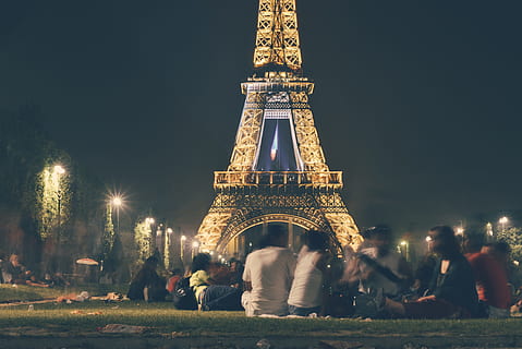 night, Eiffel Tower, at Night, eiffel, tower, travel, paris - France, france, famous Place, architecture, europe, french Culture, monument, travel Destinations, tourism, city, capital Cities, urban Scene, tourist, seine River, international Landmark, cityscape, romance, outdoors, city Life, vacations, built structure, group of people, real people, illuminated, large group of people, crowd, men, women, lifestyles, leisure activity, sky, 5K