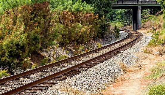 Eisenbahn, Transit, Schiene, Zug, Spur, Reise, Transport, Landschaft, Schienenverkehr, Bahngleis, Pflanze, Baum, keine Leute, Natur, Tag, Richtung, der Weg nach vorn, Wachstum, draußen, öffentliche Verkehrsmittel, abnehmende Perspektive, Kies, Transportmittel, Land, Metall, lange, parallel, 4K, CC0, gemeinfrei, lizenzfrei
