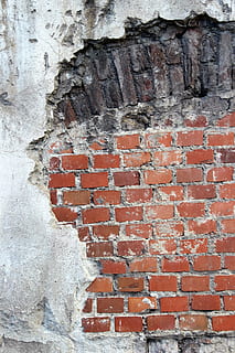 foto, esquerdat, paret, fons, textura, maçoneria, clínquer, guix, estructura, tancar, estructura construïda, paret de maó, arquitectura, funció de construcció de parets, maó, material de pedra, exterior de l'edifici, brut, vell, resistent, dia, cap gent, espatllat, aixafar, deteriorament, patró, a l'aire lliure, declivi, mal estat, aspre, ciment, arruïnat, concret, 5K, CC0, domini públic, lliure de regalies