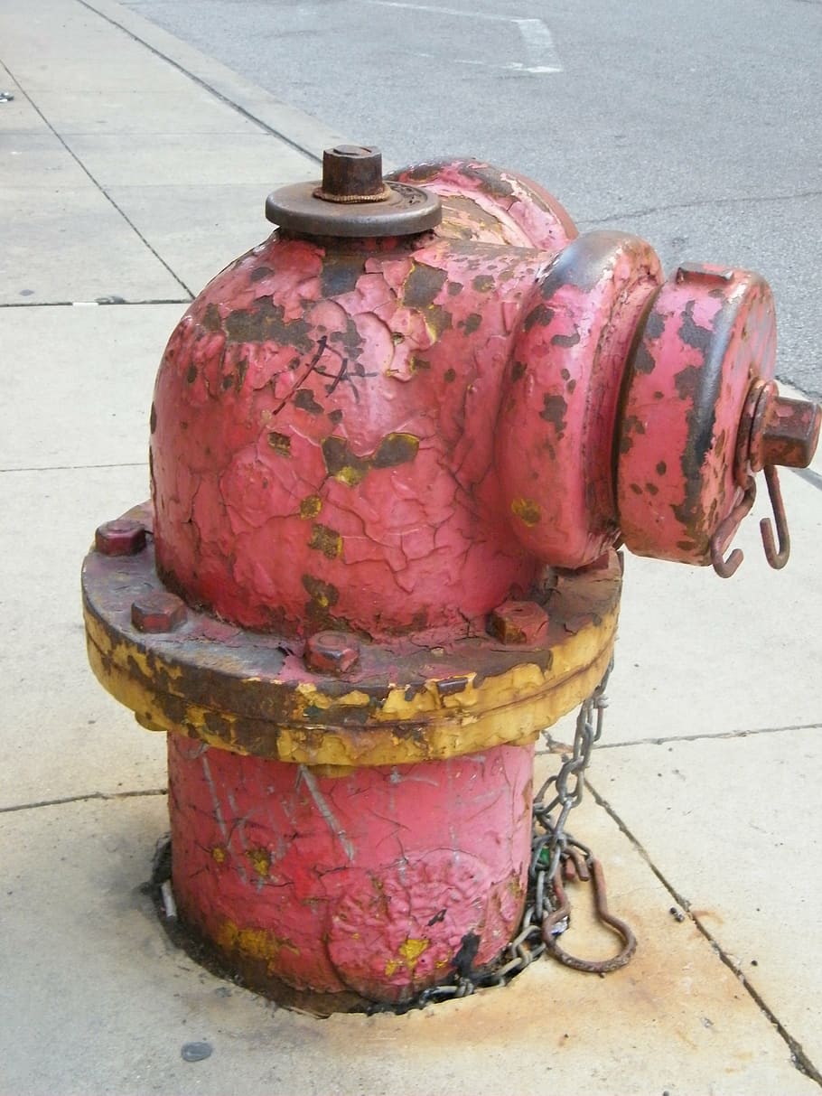 hydrant, usa, Červené, nerez, požární hydrant, kov, nikdo, den, ulice, růžová barva, bezpečnost, detail, město, kontejner, ochrana, venku, rezavý, chodník, starý, pěšina, nehody a katastrofy, bezpečnostní, víčko, 2K