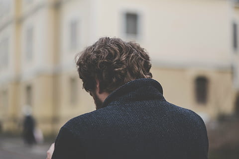 selective, focus photography, man, wearing, black, coat, people, guy, back, walking, alone, sad, one person, focus on foreground, rear view, architecture, headshot, building exterior, portrait, built structure, men, real people, lifestyles, day, adult, leisure activity, outdoors, young adult, city, young men, standing, warm clothing, 5K, CC0, public domain, royalty free