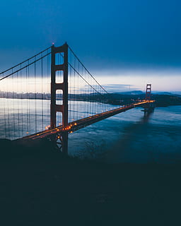 Brooklynin silta, kuuluisa paikka, Golden Gate-silta, san francisco county, Kalifornia, Yhdysvallat, silta - ihmisen rakenne, riippusilta, arkkitehtuuri, meri, taivas, san francisco - kalifornia, Tyyni valtameri, vesi, matkakohteet, kaupunkikuvan, matkustaa, kuljetus, tekniikka, yhteys, rakennettu rakenne, silta, luonto, lahti, hämärä, valaistu, vettä, ulkona, 4K, CC0, public domain, rojaltivapaa