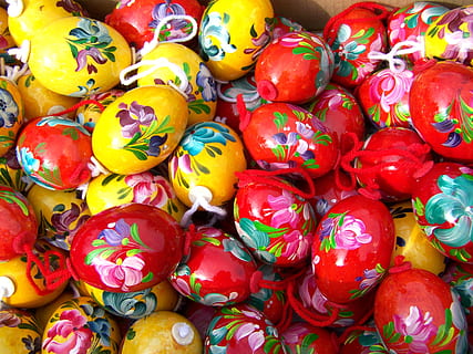 red-and-yellow, floral, egg decor lot, hand-painted easter eggs, easter eggs, easter, multi colored, large group of objects, full frame, red, celebration, backgrounds, abundance, food, holiday, no people, food and drink, close-up, easter egg, egg, high angle view, choice, variation, ornate, 2K, CC0, public domain, royalty free