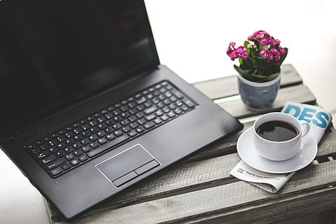 trabalhar com café, café, computador, copo, teclado, computador portátil, caderno, tecnologia, trabalhos, trabalhando, tecnologia sem fio, mesa, caneca, comunicação, xícara de café, café - bebida, bebida, flor, planta com flores, comida e bebida, conexão, refresco, ninguém, dentro de casa, plantar, bebida quente, louças, xícara de chá, 5K, CC0, domínio público, royalty free