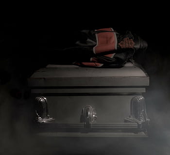 grey, trinket, black, surface, coffin, jacket, tragedy, indoors, still life, no people, dark, technology, furniture, close-up, table, studio shot, travel, wood - material, communication, domestic room, reflection, luggage, black background, 4K, CC0, public domain, royalty free