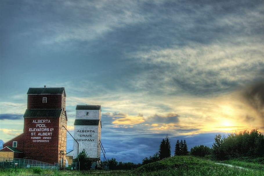 alberta, Canadà, elevadors de grans, cel, núvols, posta de sol, escènic, agricultura, rural, camp, naturalesa, fora, hdr, núvol - cel, planta, cap gent, comunicació, text, arbre, estructura construïda, signe, arquitectura, guió occidental, a l'aire lliure, informació, orientació, signe d'informació, vista d’angle baix, bellesa a la natura, exterior de l'edifici, 4K