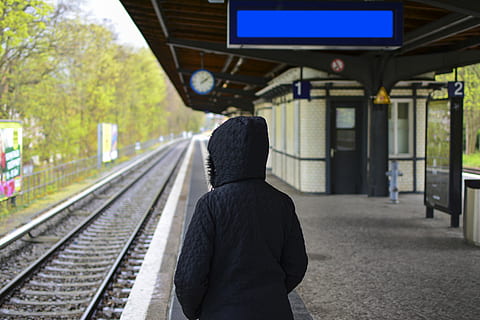 person, hoodie, standing, train rail, daytime, subway, station, platform, train, track, transportation, rail transportation, railroad track, one person, rear view, mode of transportation, railroad station, railroad station platform, travel, public transportation, men, architecture, real people, day, train - vehicle, focus on foreground, passenger, outdoors, waiting, hood - clothing, 5K, CC0, public domain, royalty free