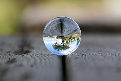 water droplet, reflecting, tree, macro shot, natural, landscape, sky, cloud, park, wood, green, glass beads, glass ball, the world upside down, selective focus, glass - material, sphere, reflection, transparent, nature, no people, single object, wood - material, marbles, outdoors, crystal ball, close-up, day, environment, glass, water, crystal, drinking glass, 5K, CC0, public domain, royalty free