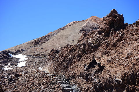 iz, teide, zirve, yükselmek, yol, lav, lav akışı, bazalt, Pico del Teide, teyde, teide milli parkı, tenerife, Kanarya Adaları, kaya - nesne, doğa, peyzaj, dağ, açık havada, mavi, gökyüzü, açık hava, doğada güzellik, huzur, manzaralar - doğa, sakin sahne, Kaya, kentsel olmayan sahne, fiziksel coğrafya, gün, kaya oluşumu, düşük açılı görünüş, katı, jeoloji, insansız, çevre, dağ silsilesi, iklim, formasyon, kurak iklim, dağ zirvesi, aşınmış, 5K, CC0, kamu malı, telif ücretsiz