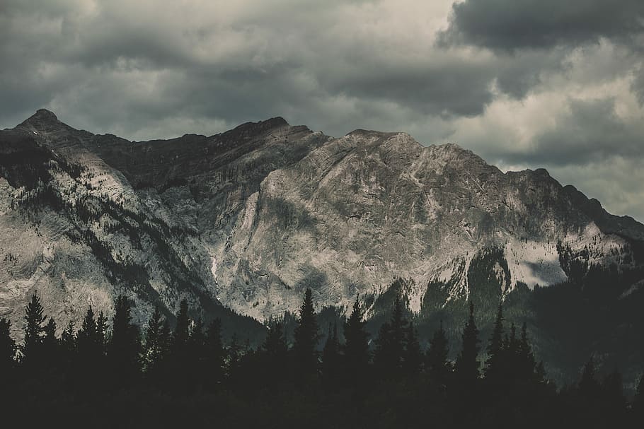 серый, гора, облачный, небо, покрытый, снег, дерево, камень, лес, сосны, облака, природа, утес, Канада, albertum, Банф, облако - небо, горный хребет, красота в природе, Scenics - Природа, среда, земельные участки, пейзаж, не городская сцена, твердый, спокойная сцена, завод, спокойствие, рок - объект, нет людей, горная вершина, на открытом воздухе, хвойное дерево, образование, сосна, 5K