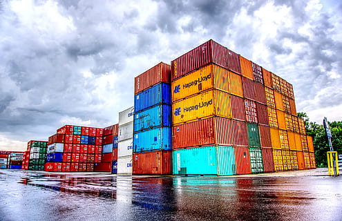 contenitore per furgone, nuvoloso, cielo, contenitore, porta, Caricamento in corso, impilati, terminale di contenitore, movimentazione di container, carico, hub di marketing, busta quadrata, Germania, colore, nuvole, bagnato, pioggia, mirroring, pozzanghera, hdr, contrasto, ampia gamma dinamica, colorato, nuvola - cielo, acqua, trasporto merci, attività commerciale, architettura, mezzi di trasporto, industria, spedizione, pila, contenitore di carico, natura, giorno, all'aperto, nessuno, lungomare, modo di trasporto, 5K, CC0, dominio pubblico, privo di copyright