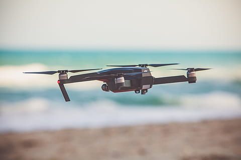 close-up photography, quadcopter, flying, daytime, camera, drone, hd, helicopter, photography, blur, outdoor, sky, air vehicle, transportation, motion, mode of transportation, airplane, nature, on the move, military, mid-air, day, outdoors, single object, focus on foreground, copy space, speed, side view, land, water, aerospace industry, plane, aggression, 5K, CC0, public domain, royalty free
