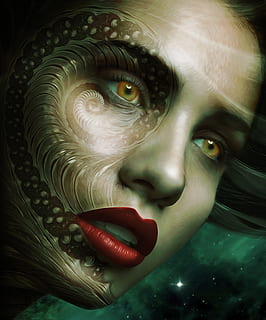 ilustrasi wajah wanita, gothic, fantasi, sci - fi, gelap, potret, wanita, muda, keindahan, model, ruang, bintang, asing, merapatkan, lipstik, satu orang, dandan, bagian tubuh, tertembak di kepala, bagian tubuh manusia, wajah manusia, orang sungguhan, dalam ruangan, melihat kamera, perempuan, lipstik merah, merah, mata, wanita cantik, 4K, CC0, domain publik, bebas royalti