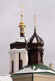 kloster, vinter, ortodoksi, kold, frost, dome, kryds, bygning udvendig, arkitektur, bygget struktur, himmel, tro, religion, spiritualitet, sted for tilbedelse, bygning, natur, lav vinkel visning, ingen mennesker, skyfri himmel, fortiden, rejsemål, udendørs, Spir, 2K, CC0, offentligt domæne, royaltyfrie