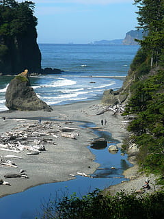 rubis, plage, plage, washington, Etats-Unis, paysage, rubis, plage, Washington, littoral, pacifique, parc national olympique, la nature, roches, eau, océan, côte, buttes, mer, paysages, rock - objet, terre, beauté dans la nature, ciel, paysages - nature, Roche, tranquillité, journée, plante, scène tranquille, arbre, en plein air, personne, ciel clair, mouvement, 2K, CC0, domaine public, libre de droits