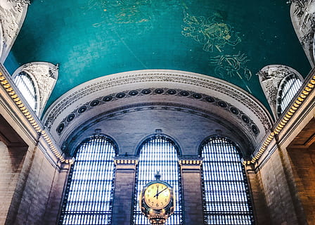 grand central terminal, clock, station, train station, time, hour, railway, minute, train, old, building, city, travel, railroad, round, retro, design, platform, second, transport, white, sign, departure, classic, watch, face, tourism, vintage, arrival, circle, rail, outdoor, technology, metal, business, architecture, analog, nyc, new york city, new york, new, york, subway, grand central station, grand central, grand, central, public transportation, transportation, bus, midtown, built structure, building exterior, arch, low angle view, day, window, art and craft, belief, no people, religion, place of worship, human representation, spirituality, ceiling, representation, travel destinations, outdoors, mural, ornate, 4K, CC0, public domain, royalty free