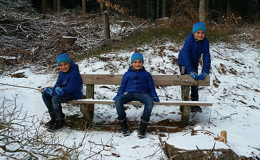 Assemblée, hiver, forêt, garçon, surréaliste, neige, bois, banque, du froid, la nature, température froide, enfant, enfance, mâles, garçons, vêtement chaud, famille, Activité de loisir, Hommes, enfant de mêmes parents, toute la longueur, Vêtements, Vrais gens, unité, frère, sœur, fils, émotion positive, 2K, CC0, domaine public, libre de droits