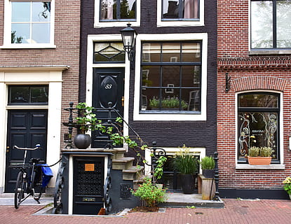 amsterdam, ingresso, tradizionalmente, Olanda, architettura, centro, esterno dell'edificio, finestra, all'aperto, Casa, giorno, struttura costruita, costruzione, pianta, nessuno, quartiere residenziale, pianta in vaso, comunicazione, porta, Entrata, città, mattone, natura, bar, facciata, 4K, CC0, dominio pubblico, privo di copyright