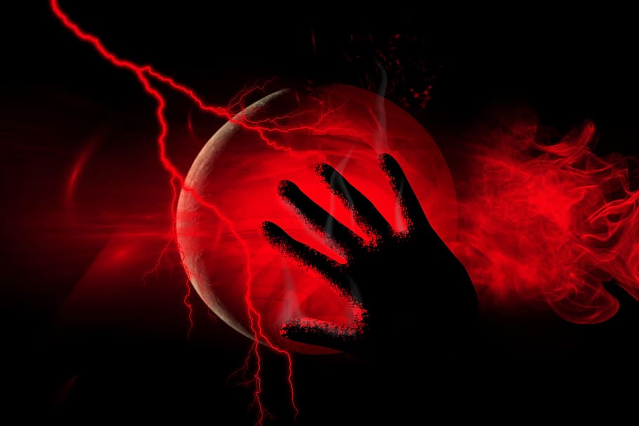 mà, llamps, foc, terra, art, vermell, part del cos humà, fons negre, tir de l'estudi, part del cos, mà humana, primer pla, a l'interior, una persona, misteri, por, fantasmal, salut i medicina, resum, fosc, moviment, rostre humà, 2K