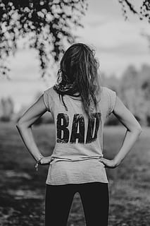 Bad girl, female, girl, woman, young, fashion, bad, shirt, body, femine, women, outdoors, black And White, females, people, one Person, nature, young Adult, caucasian Ethnicity, adult, lifestyles, one woman only, only women, one young woman only, adults only, three quarter length, real people, hairstyle, long hair, standing, rear view, focus on foreground, hair, hand on hip, leisure activity, land, day, clothing, hand, beautiful woman, 5K