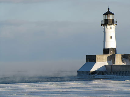 faro, inverno, freddo, duluth, Minnesota, Torre, architettura, esterno dell'edificio, struttura costruita, costruzione, guida, cielo, mare, acqua, natura, direzione, temperatura fredda, protezione, sicurezza, la neve, nessuno, all'aperto, 4K, CC0, dominio pubblico, privo di copyright