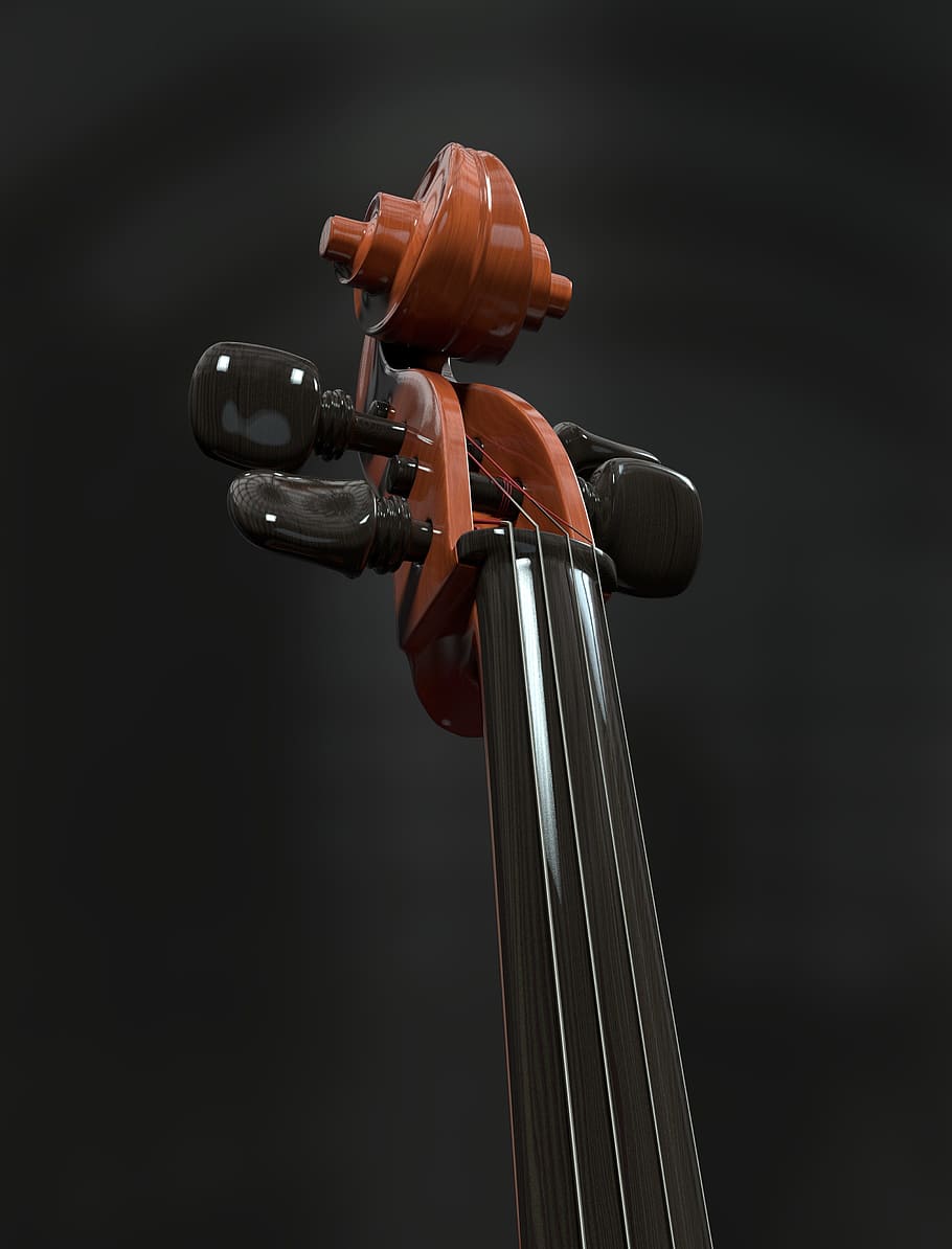 braun, schwarz, Geige, Cello, Streicher, Saiteninstrument, Detail, Hals, Schnecke, Holz, Instrument, klassische Musik, Musikinstrument, klassisch, Soundbody, akustisch, klingen, Musik-, 3D-Modell, 3d, Nahansicht, Studioaufnahme, drinnen, schwarzer Hintergrund, keine Leute, Metall, Kunst, Kultur und Unterhaltung, schwarze Farbe, einzelnes Objekt, Zeichenfolge, Stillleben, Abwesenheit, Technologie, Musikausrüstung, Fokus auf den Vordergrund, Fahrrad, 4K