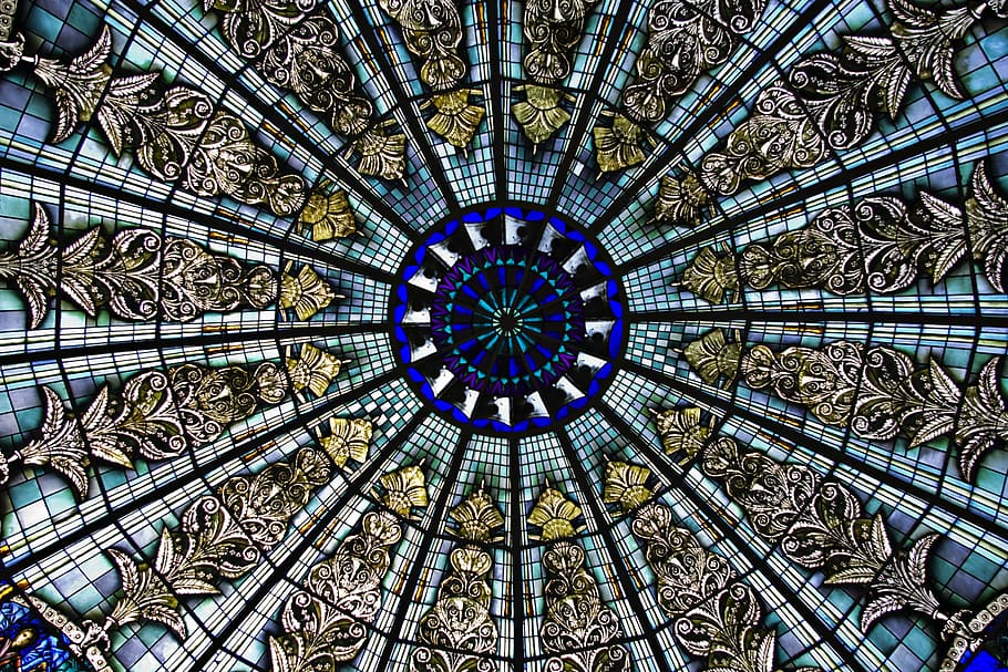 mønster, kunst, form, arkitektur, ornament, glas, stil, geometriske, bygget struktur, loft, lav vinkel visning, direkte under, ingen mennesker, bygning udvendig, dome, geometrisk form, design, cirkel, Kunst og håndværk, rejsemål, sted for tilbedelse, dag, udsmykkede, religion, kuppel, arkitektur og kunst, 2K