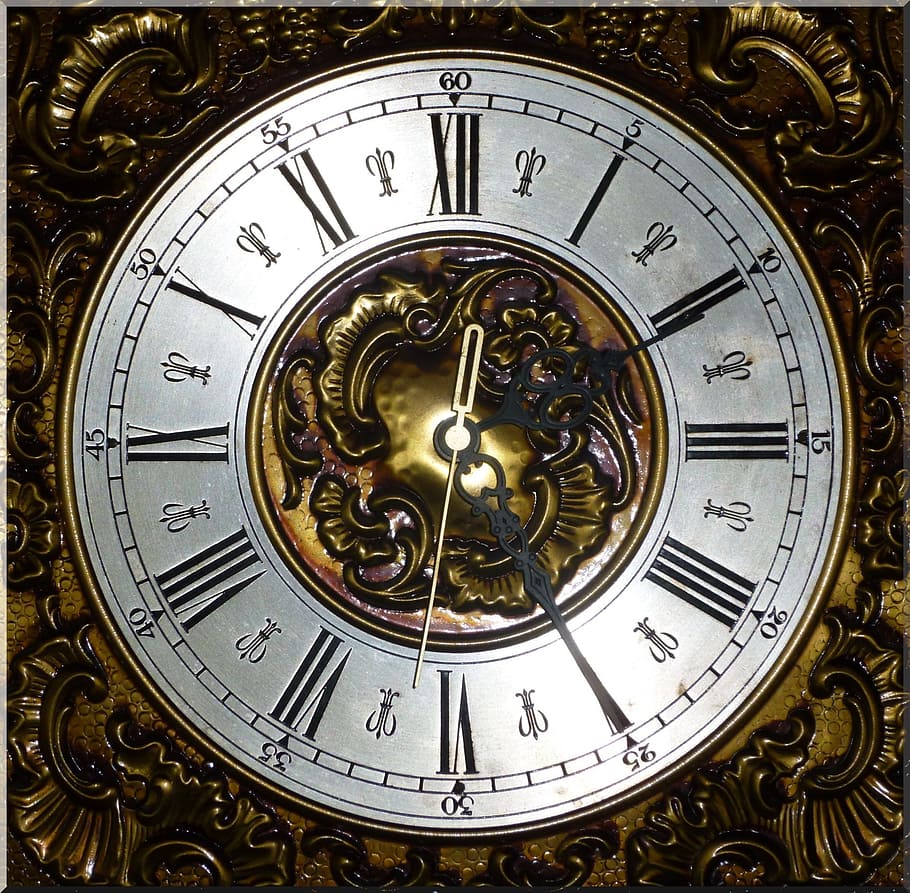 Marrone, grigio, orologio da parete analogico, orologio, pointer, quadrante, tempo, color oro, numero romano, metallo, strumento del tempo, romano, nessuno, numero, avvicinamento, lancetta dell'orologio, precisione, mano minuta, singolo oggetto, oro, in casa, antico, ornato, orologio da tasca, 1080P