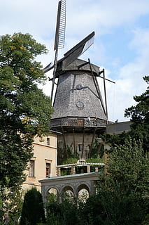 mølle, Potsdam, Tyskland, bygget struktur, plante, træ, himmel, arkitektur, natur, lav vinkel visning, vedvarende energi, miljøbeskyttelse, dag, bygning udvendig, ingen mennesker, alternativ energi, vindmølle, vindkraft, brændstof og elproduktion, traditionel vindmølle, turbine, sky - himmel, miljø, udendørs, 2K, CC0, offentligt domæne, royaltyfrie