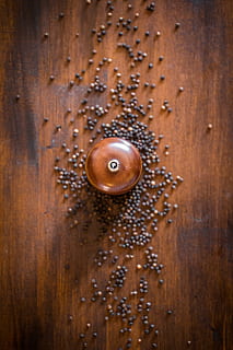 pepper, pepper mill, sharp, benefit from, spices, grains, black pepper, season, spice mill, mill, pfefferkorn, grind, pepper ground, wooden table, dark wood, wood - material, brown, food and drink, indoors, directly above, no people, close-up, food, freshness, wood, wood grain, studio shot, pattern, healthy eating, full frame, fruit, nature, high angle view, seed, wellbeing, caffeine, 5K, CC0, public domain, royalty free