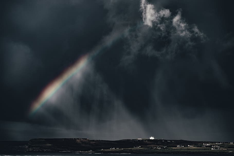cielo, nuvole, arcobaleno, natura, Casa, montanaro, mare, acqua, oceano, buio, bellezza nella natura, scenics - natura, nuvola - cielo, tempesta, ambiente, nessuno, potere in natura, energia, temporale, nuvola temporalesca, all'aperto, scena non urbana, cielo drammatico, paesaggio, pioggia, 4K