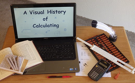 black, gray, laptop, abacus, scientific, calculator, book, top, brown, wooden, desk, slide rule, computer, napier's rods, napier's bones, quill, math tables, transistor, mathematics, algorithm, math, table, technology, communication, text, high angle view, indoors, no people, western script, connection, furniture, pen, paper, wireless technology, wood - material, computer equipment, still life, keyboard, 4K, CC0, public domain, royalty free