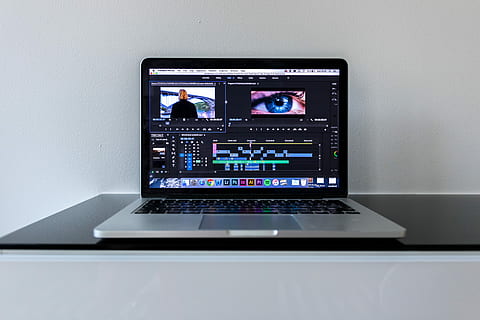 macbook, pro, black, desk, turned, technology, screen, computer, structure, communication, laptop, wireless technology, indoors, table, connection, no people, device screen, home interior, portable information device, close-up, internet, computer network, digital tablet, wall - building feature, furniture, 5K, CC0, public domain, royalty free