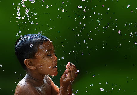 wet, boy, water droplets, slow, motion photography, bath, kid, splash, water, one person, headshot, portrait, child, childhood, real people, leisure activity, lifestyles, nature, men, males, day, boys, lake, outdoors, enjoyment, innocence, 4K, CC0, public domain, royalty free