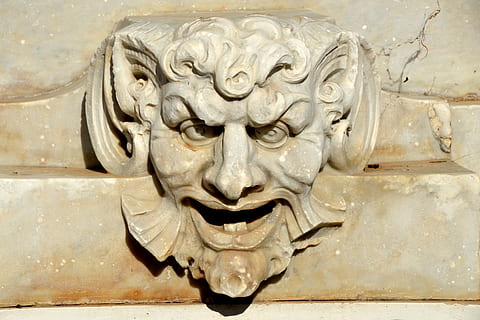 devil, stone, figure, mystical, art, sculpture, face, representation, art and craft, creativity, craft, no people, carving - craft product, close-up, statue, human representation, architecture, wall - building feature, cat, animal wildlife, lion - feline, mammal, history, ornate, carving, 4K, CC0, public domain, royalty free