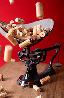 wine, corks, bottle, winery, wood - Material, old-fashioned, cork - Stopper, indoors, no people, food and drink, still life, wine cork, table, large group of objects, close-up, toy, corkscrew, studio shot, communication, high angle view, food, selective focus, colored background, figurine, 4K, CC0, public domain, royalty free