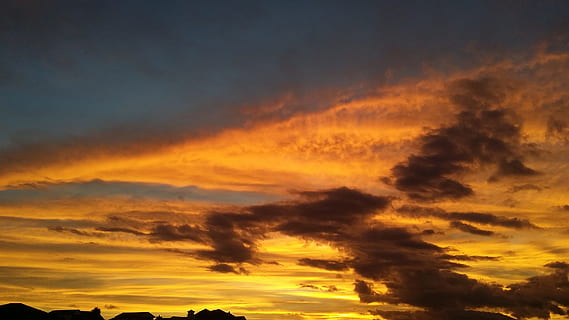 clouds, sun, sky, cloud - sky, sunset, beauty in nature, orange color, scenics - nature, tranquility, idyllic, tranquil scene, dramatic sky, nature, no people, awe, yellow, silhouette, cloudscape, low angle view, outdoors, backgrounds, dark, 2K, CC0, public domain, royalty free