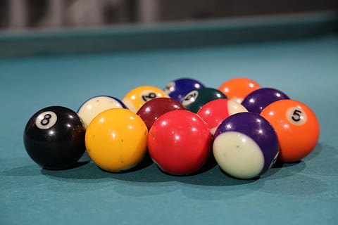 billiards, bullets, games, active, sports, overall, group, together, pool ball, sport, ball, pool - cue sport, pool table, table, number, multi colored, sphere, arrangement, leisure games, leisure activity, indoors, relaxation, no people, close-up, large group of objects, snooker, sports equipment, still life, order, nightlife, 1080P, CC0, public domain, royalty free