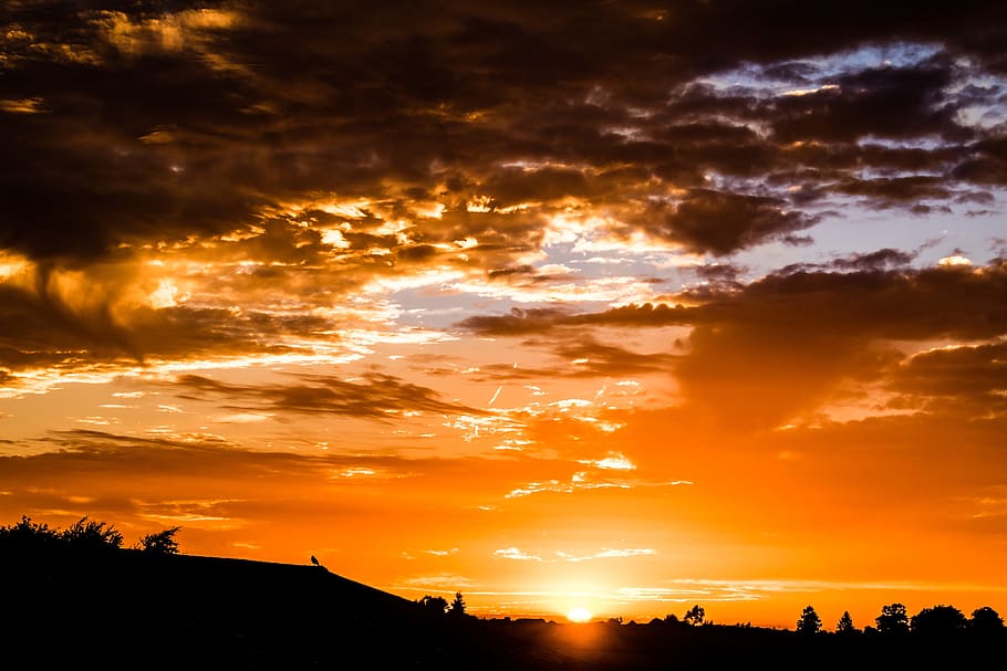 silhuet, bjerg, gylden, timer, solnedgang, aftenhimmel, himmel, natur, skumring, efterglød, aften, Abendstimmung, skyer, sol, romantisk, træer, sky - himmel, dramatisk himmel, scenics - natur, skønhed i naturen, levende farve, sollys, orange farve, ro, rolig scene, cloudscape, idyllisk, gul, ingen mennesker, multi farvet, solstråle, guldfarvet, udendørs, mørk, lyse, 5K